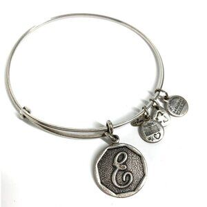 Alex and Ani Initial E Charm Bracelet Silver Finish - Expands 2"- 3.5"